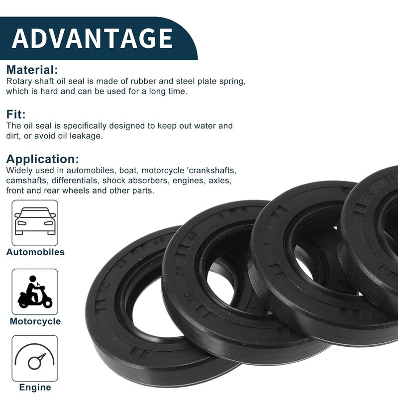 TUCKBOLD Universal Oil Seal TC Double Lip W Steel Spring Seal Ring Rotary Shaft Seal 28x48x8mm High Pressure NBR Rubber Black 5 Pcs - Image 4